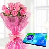 Combo of 12 Pink Roses & Chocolates